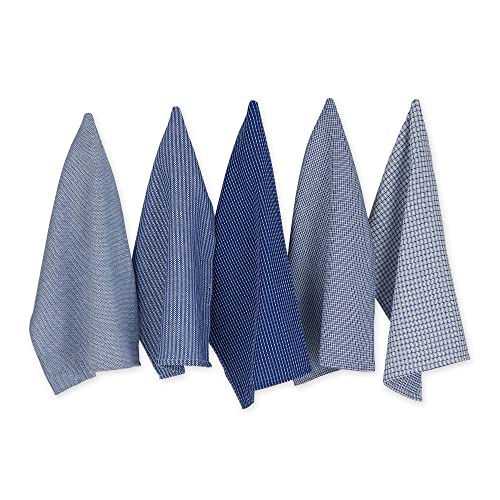 DII Design Ultra Absorbent, Everyday Cotton Kitchen Towels, Dishtowel Set, Assorted Blue, 5 Piece
