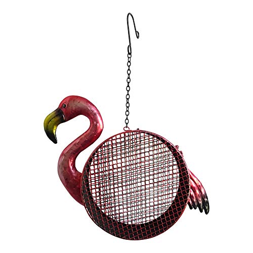 Comfy Hour Bird Meets Garden Bath Collection 13" Metal Art Hanging Flamingo Bird Feeder, Pink Birdfeeder Including Chain