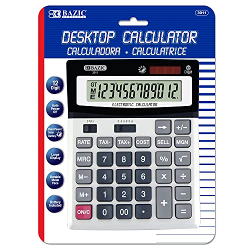 BAZIC 12-Digit Desktop Calculator with Profit Calculation & Tax Functions (3011)