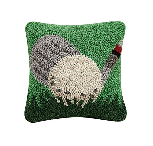 Peking Handicraft 30TG481C08SQ Blown Filled Hook Pillow, 8-inch Square, Wool and Cotton (Club and Ball)