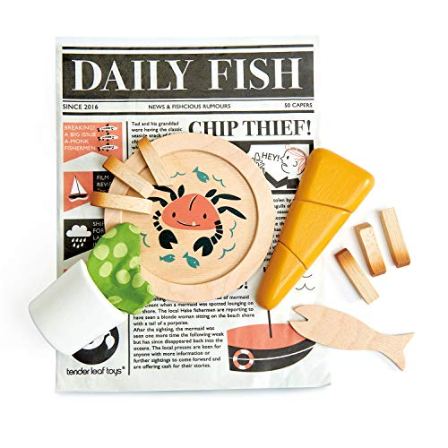 Tender Leaf Toys - Fish and Chips Supper - Wooden Play Food Set for Kids - Encourage Creative and Imaginative Fun Play for Children 3+