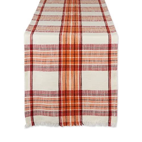 DII Design Thanksgiving & Fall Table Decoration Autumn Farmhouse Plaid, Table Runner, 14x72, Pumpkin Spice Orange
