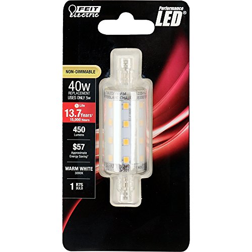 Feit Electric BPJ78/LED 40W Equivalent R7S Non-Dimmable LED Light Bulb, Warm White, 3.25"H x 0.875"D
