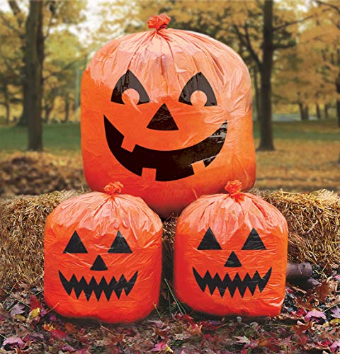 Amscan Pumpkin Lawn Bags, Halloween Decoration 30" x 24", Orange