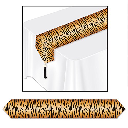 Beistle Printed Tiger Print Table Runner, 11" x 6', Multicolor