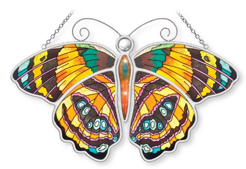 Amia 5306 Butterfly Suncatcher Hand Painted Glass, Multicolored, 10-1/2-Inch