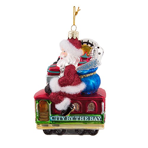 Kurt Adler Santa Sitting on San Francisco Trolley Glass Ornament, 5-Inch