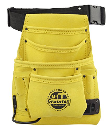 Graintex SS2256 10 Pocket Nail & Tool Pouch Yellow Color Suede Leather with 2√¢‚Ç¨ Webbing Belt for Constructors, Electricians, Plumbers, Handymen