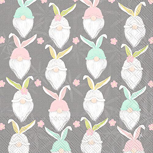 Boston International IHR 3-Ply Paper Napkins, 20-Count Lunch Size, Bunny Gnome Pattern