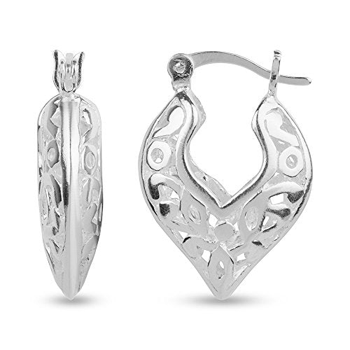 LeCalla Sterling Silver Jewelry Filigree Basket Hoop Earring for Girl