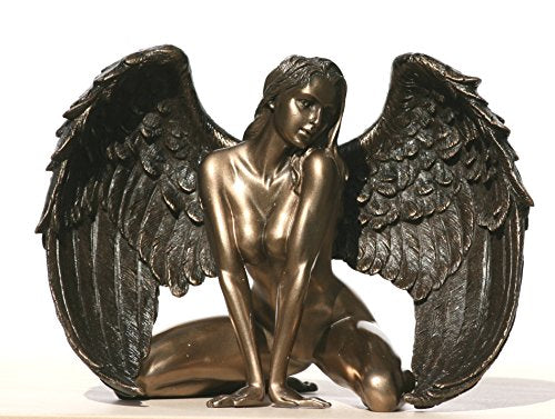 Unicorn Studio Bronzed Finish Kneeling Nude Winged Female Statue