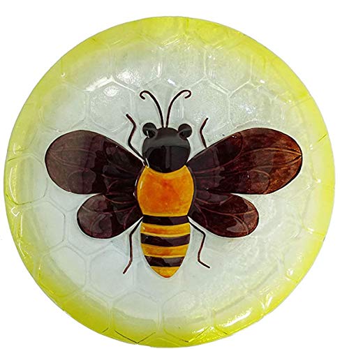 Comfy Hour Bird Meets Garden Bath Collection 18" Metal Art Bee Glass Top Birdbath Birdfeeder Garden D‚àö√â¬¨√Ö‚àö√â¬¨¬∫‚àö√â¬¨¬∞cor