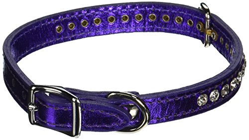 OmniPet 6087-MPR14 Signature Leather Crystal and Leather Dog Collar, 14", Metallic Purple