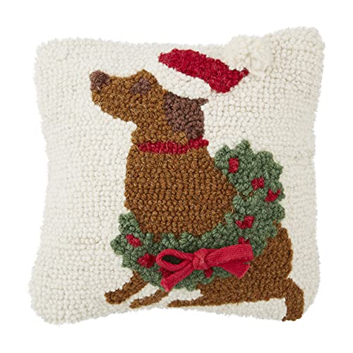 Mud Pie Dog Hooked Pillow, 8" x 8", Brown