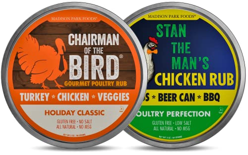 Madison Park Foods - Classic Herb Turkey Rub + Thanksgiving Backyard BBQ Deep Fried and Hot Wings Seasonings Kit | All Natural, Gluten Free, Low/No Salt, No MSG, 2 Gourmet Spice Tins (Multi Pack)