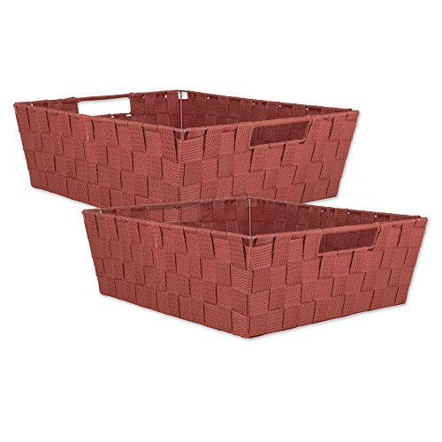 DII Design Durable Trapezoid Woven Nylon Storage Bin or Basket Tray - 13x15x5" Rust Set of 2