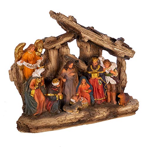 Kurt Adler Kurt S. Adler 7-Inch Resin Table, 11 Piece Stable Nativity Set, Multi