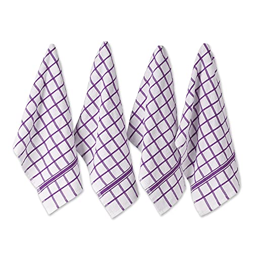 DII Design Basic Terry Collection Windowpane Dishtowel Set, 16x26, Eggplant, 4 Piece