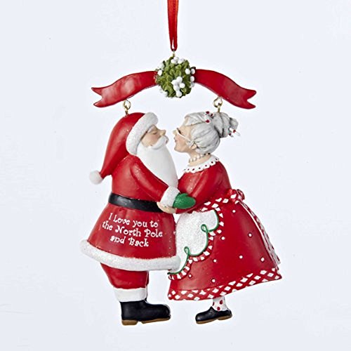 Kurt Adler 3.75" Resin mr & Mrs Santa Under Mistletoe Ornament