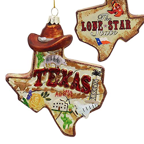 Kurt Adler State of Texas Outline Glass Christmas Ornament C7589 New