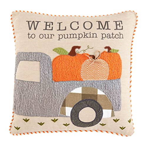 Mud Pie Thanksgiving Throw Pillow, 18" x 18", Welcome Pumpkin