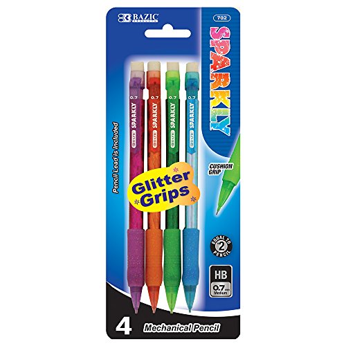 BAZIC Sparkly 0.7mm Mechanical Pencil w/ Glitter Grip (4/Pk)
