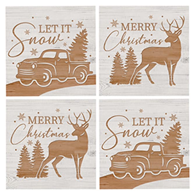 Carson Home Christmas House Coaster, 4-inch Square, Set of 4, Wood