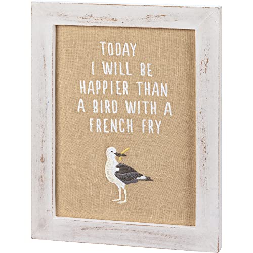 Primitives By Kathy 113753 Happier than a Bird with a French Fry Framed Stitchery, 11-inch Length