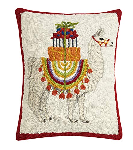 Peking Handicraft 31ML474C20OB Holiday Llama Hook Pillow, 20-inch Length, Wool and Cotton