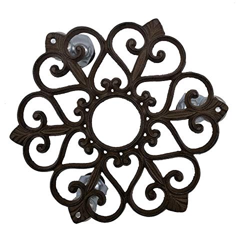Comfy Hour Rustic Style Collection Cast Iron Heart Garden Plant Trolley Flowerpot Holder