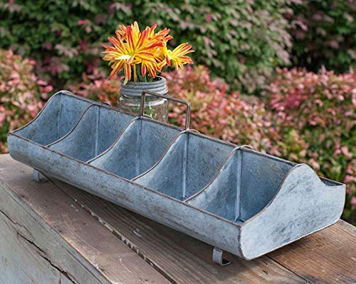 CTW Galvanized Steel Metal Country Garden Planter Feed Trough Caddy with Handle 10 Compartments