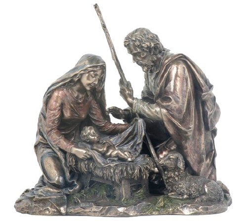 Unicorn Studios WU74146A4 Baby Jesus Mary and Joseph with Lamb Nativity Sculpture