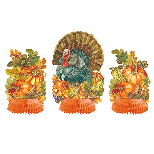 Unique Industries Traditional Thanksgiving Mini Honeycomb Party Centerpieces, 3 Ct.