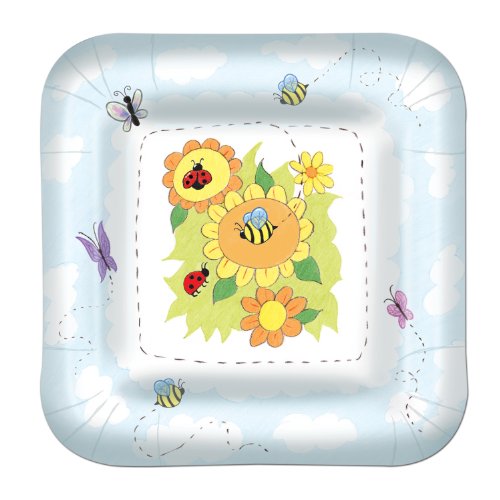 Beistle Garden Friends Square Paper Plates, 7", Pastels