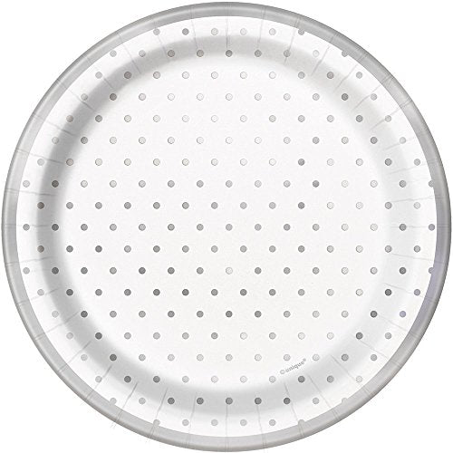 Unique Industries Unique Elegant Silver Foil Dots Party Round Dessert Paper Plates - Foil Board, 8 Ct, 7" (72564)