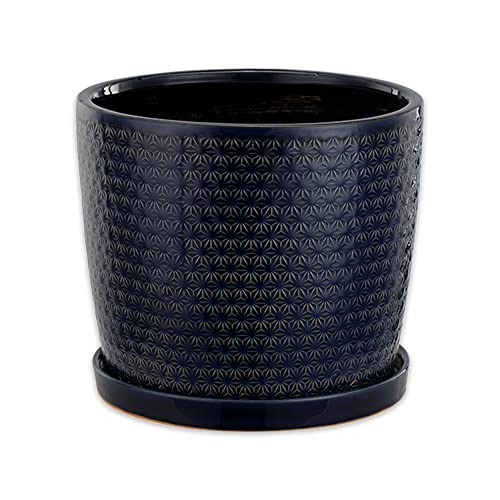 Napco 12447 Prism Cobalt Blue 10.25 x 10.25 Ceramic Standing Container Garden Planter Pot with Saucer