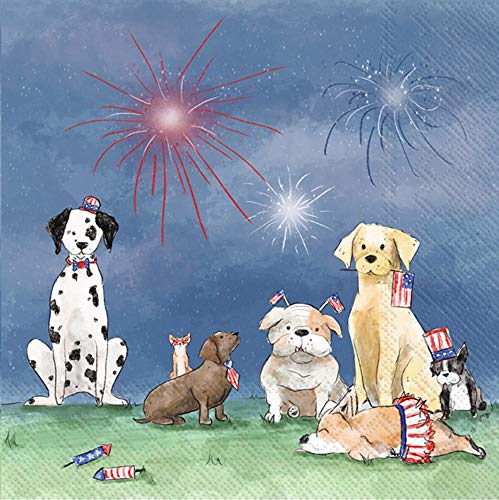 Boston International IHR 3-Ply Cocktail Beverage Paper Napkins, 5 x 5-Inches, Patriotic Pups