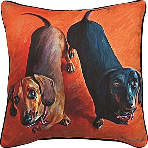 Manual Double Dachsies Dachshund Paws and Whiskers Decorative Square Pillow, 18-Inch