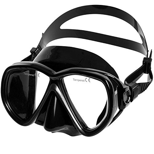 IST M75 Martinique Dual-Window Diving Snorkeling Mask (Black Silicone/Black)
