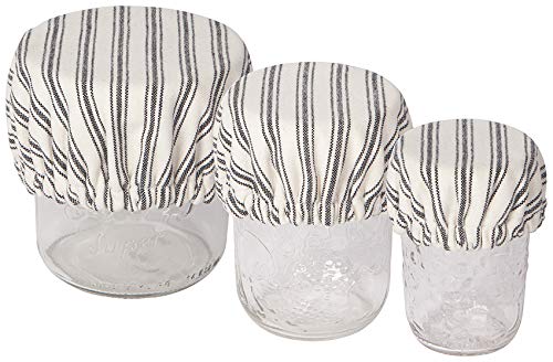 Now Designs Ticking Stripe Save It Reusable Cotton Mini Bowl and Jar Covers 3.5 inches, 4.5 inches and 6.5 inches, Set of 3