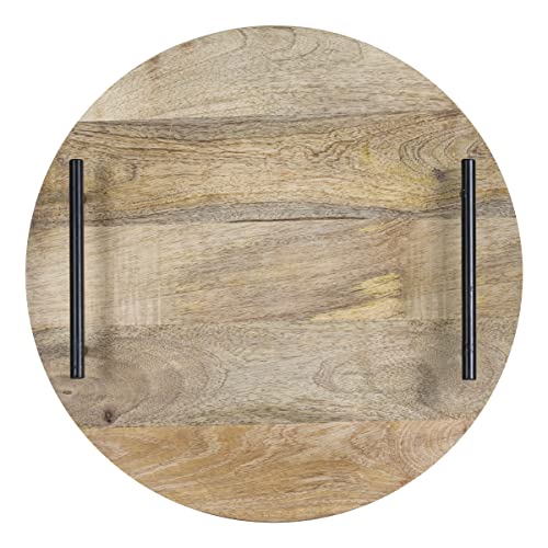 Foreside Home & Garden Natural Wood with Black Metal Handles Tray