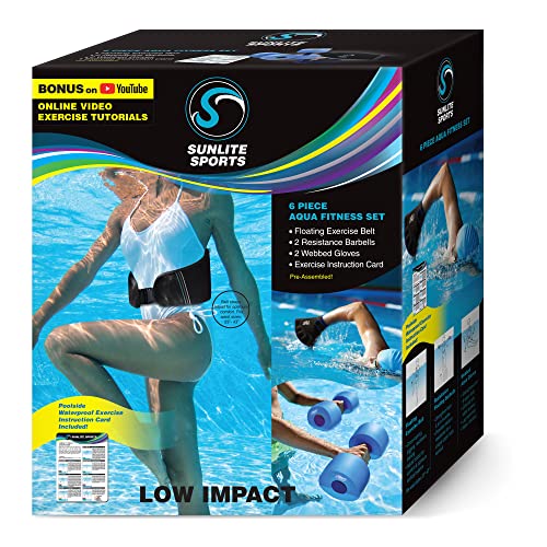 Sunlite Sports High-Density EVA-Foam Dumbbell Set, Water Weight, Soft Padded, Water Aerobics, Aqua Therapy, Pool Fitness, Water Exercise (Aqua Fitness Complete Set With Instructional Videos)