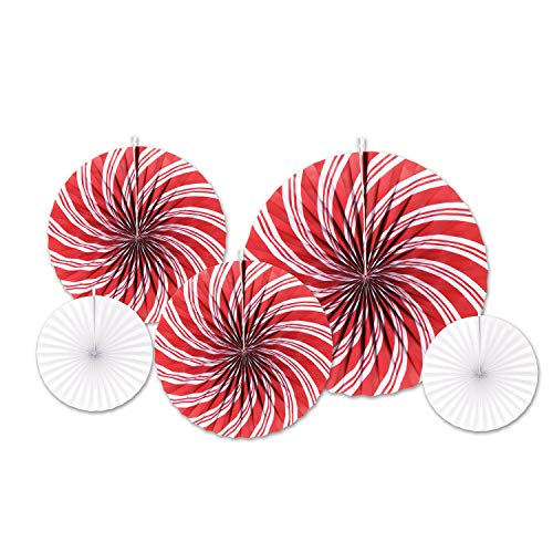 Beistle Peppermint Candy Tissue Paper Fans, Multicolor - 5pcs