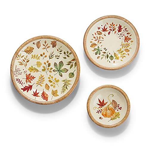 Two's Company 81565 Autumn Allure Wood Bowls, Set of 3