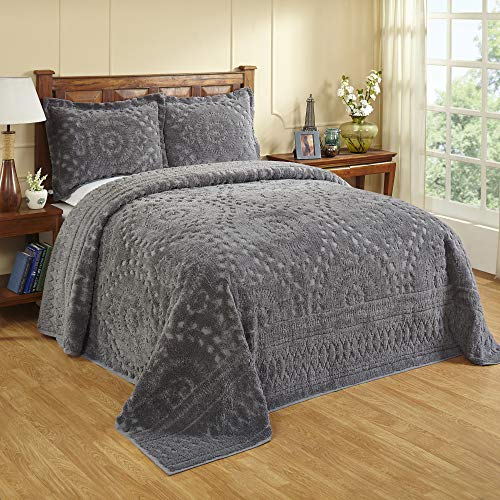 Better Trends Rio Collection is Super Soft and Light Weight in Floral Design 100 Percent Cotton Tufted Unique Luxurious Machine Washable Tumble Dry, Queen Bedspread, Gray