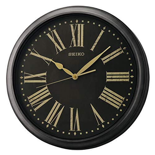 SEIKO 16" Splash Resistant Outdoor Wall Clock, Black