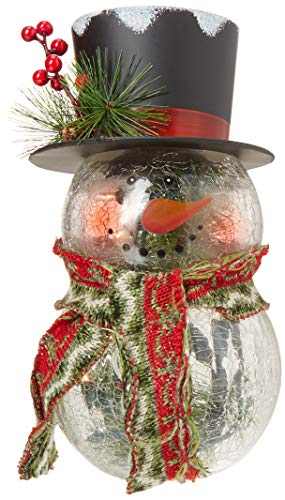 Gerson 9" Electric Lighted Crackle Glass Snowman Lamp