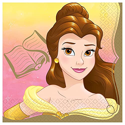 Amscan Disney Princess Belle Luncheon Paper Napkins - 6.5" x 6.5" | Multicolor | Pack of 16