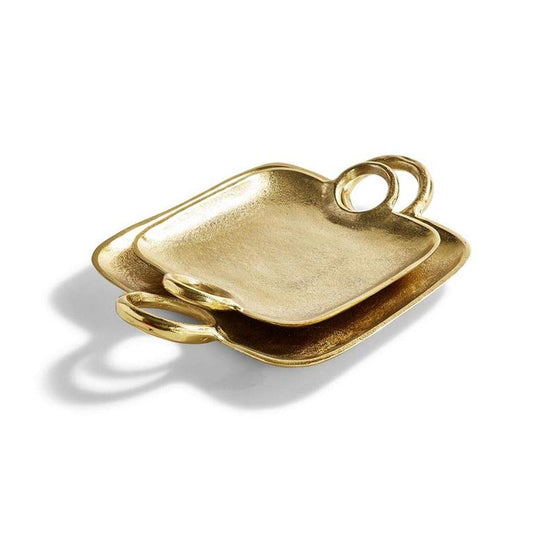 Two's Company Tozai Metropolitan Set of 2 Decorative Gold Trays with Handles