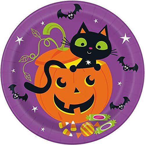 Unique Industries Cat & Pumpkin Round Dinner Plates - 8 Pcs